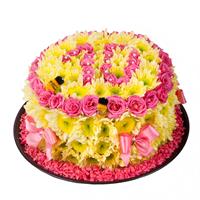 Торт из роз и хризантем в оформлении