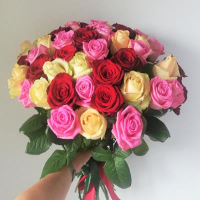 45 multi-colored roses