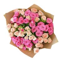 15 веток розовой и кремовой кустовой розы