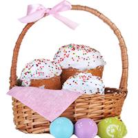 Basket with delicious Easter cakes