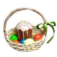 Basket with Easter cakes and Easter eggs