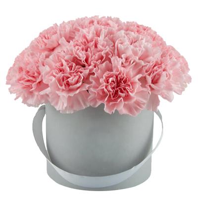 Bouquet of 15 pink carnations in a hat box Bouquet of 15 pink carnations in a hat box