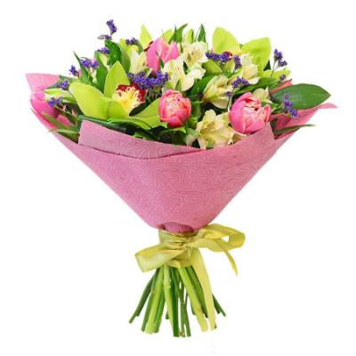 Букет з альстромерій, тюльпанів і орхідей Букет з альстромерій, тюльпанів і орхідей