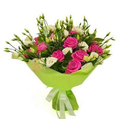 Bouquet of roses and eustomas with greens Bouquet of roses and eustomas with greens