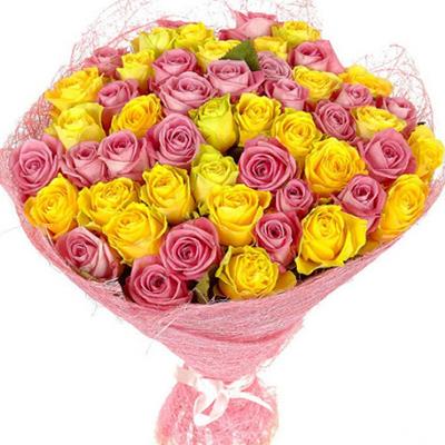 Juicy bouquet of pink and yellow roses Juicy bouquet of pink and yellow roses