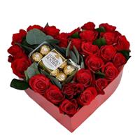 Box-heart with roses and Ferrero Rocher