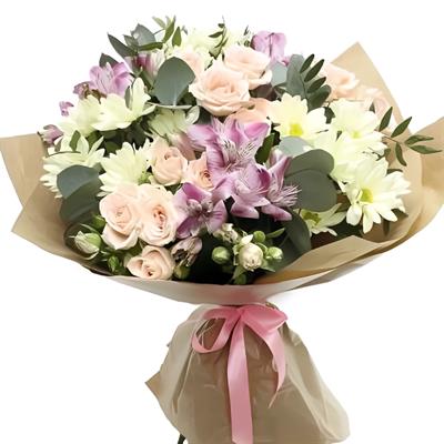 Нежный букет из кустовой  розы и альстромерии Нежный букет из кустовой  розы и альстромерии