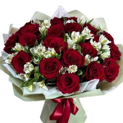 Bouquet of red roses and alstroemeria Bouquet of red roses and alstroemeria