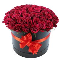 Arrangement of 51 roses in a black box