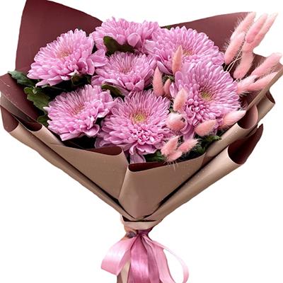 Delicate bouquet of single-headed chrysanthemum and lagurus Delicate bouquet of single-headed chrysanthemum and lagurus