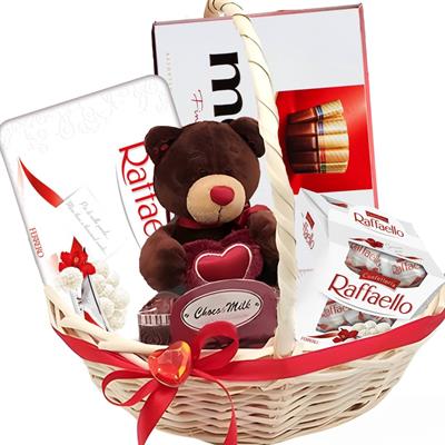 Basket with sweets and a bear Basket with sweets and a bear