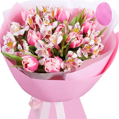 Нежный букет из тюльпана и альстромерии Нежный букет из тюльпана и альстромерии