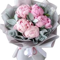 Bouquet of 5 pink peonies