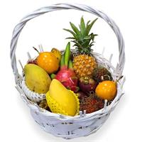 Small basket with tropical fruits