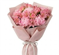 Bouquet of peonies, alstroemerias, and spray roses