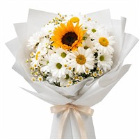 Букет из ромашек, хризантемы и подхослнуха