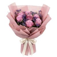 Bouquet of 7 pink roses and lavender