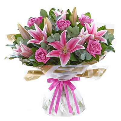 Bouquet of pink lilies and roses Bouquet of pink lilies and roses