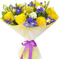 Bouquet of roses and blue irises Bouquet of roses and blue irises