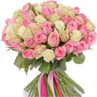 Букет из импортной розовой и белой розы