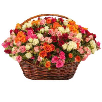 Basket with  bush roses Basket with  bush roses