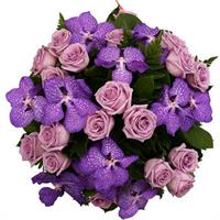 Букет из фиолетовой розы и орхидеи