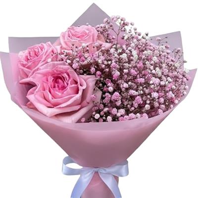 Gentle bouquet with peony roses and gypsophila Gentle bouquet with peony roses and gypsophila