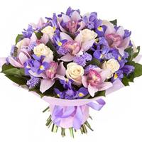 Bouquet of orchids, irises, roses