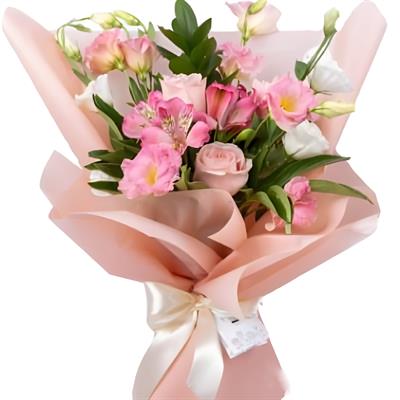 Small and delicate bouquet of roses, alstroemeria and eustoma Small and delicate bouquet of roses, alstroemeria and eustoma