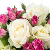 Bouquet of white roses and rose bush roses