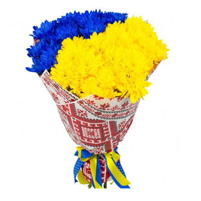 Bouquet of yellow and blue chrysanthemums Bouquet of yellow and blue chrysanthemums