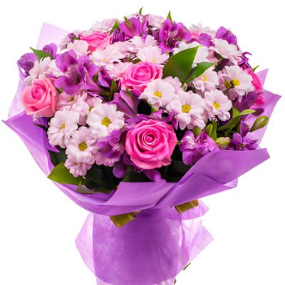 Bright bouquet of roses, alstromeries and chrysanthemums Bright bouquet of roses, alstromeries and chrysanthemums